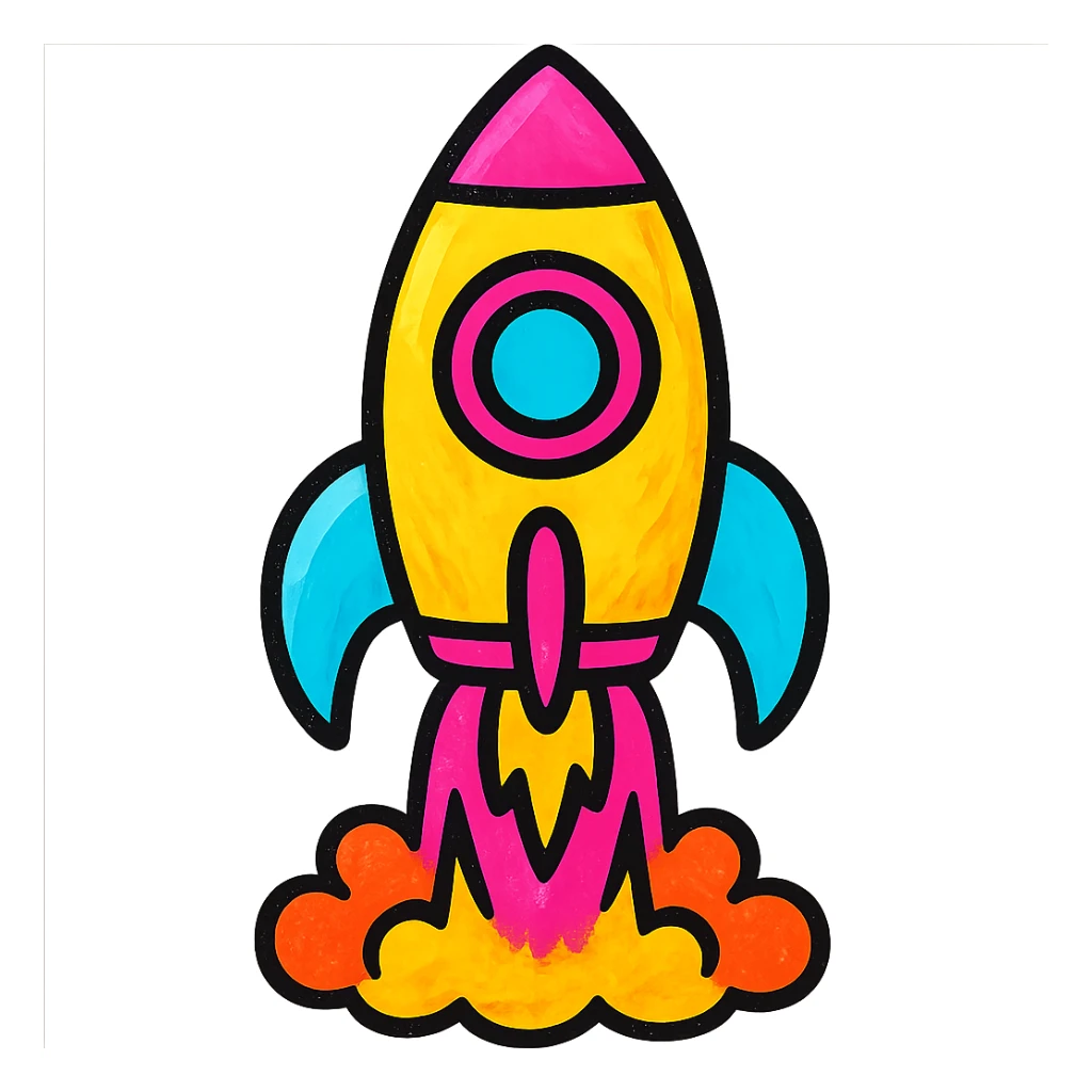 vibrant rocket ship blasting off sticker