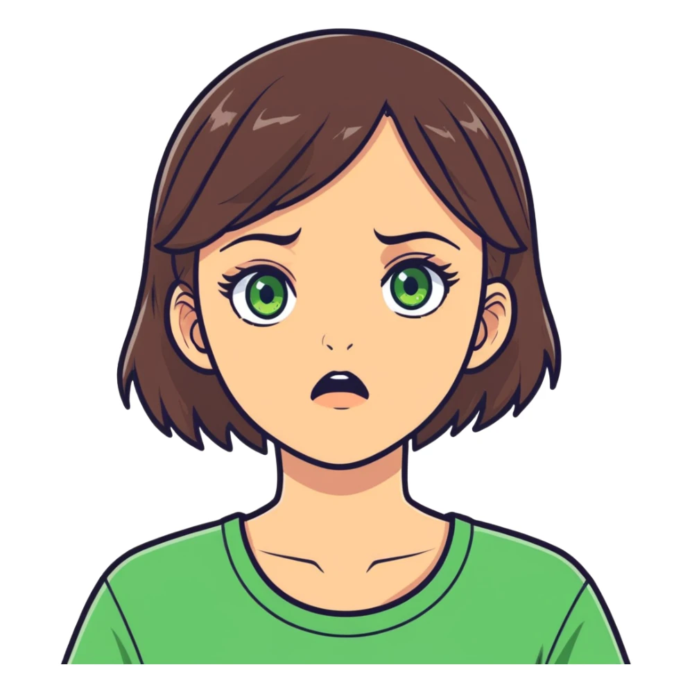 white girl, brunette hair, green eyes shocked  sticker