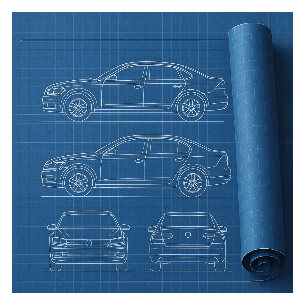 blueprint roll of a car in general style sticker