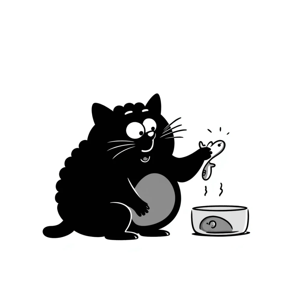 cat dropping food from its mouth, hand drawn doodle style sticker