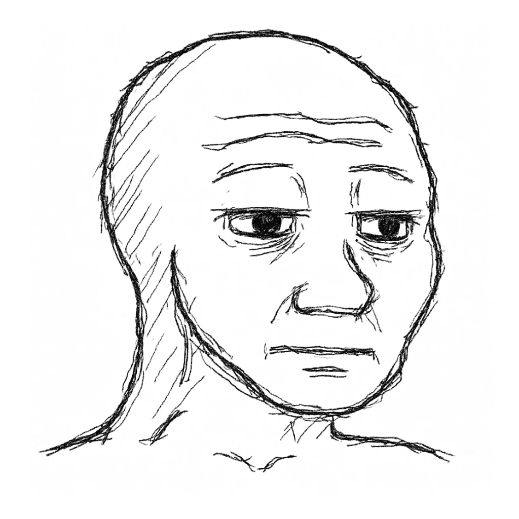 classic Wojak meme face, neutral expression, simple line art sticker