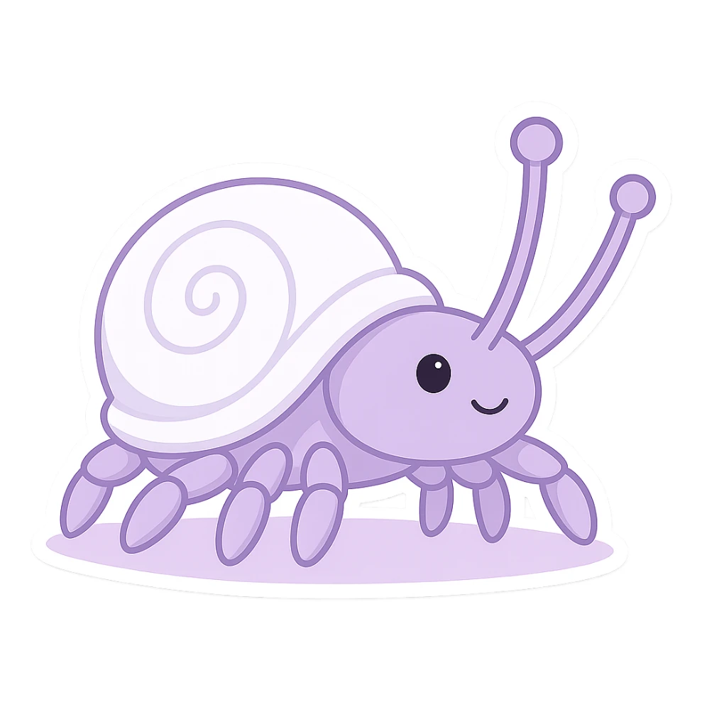 hermit crab should be light violet and the shell should be white with spirals, sticker style sticker