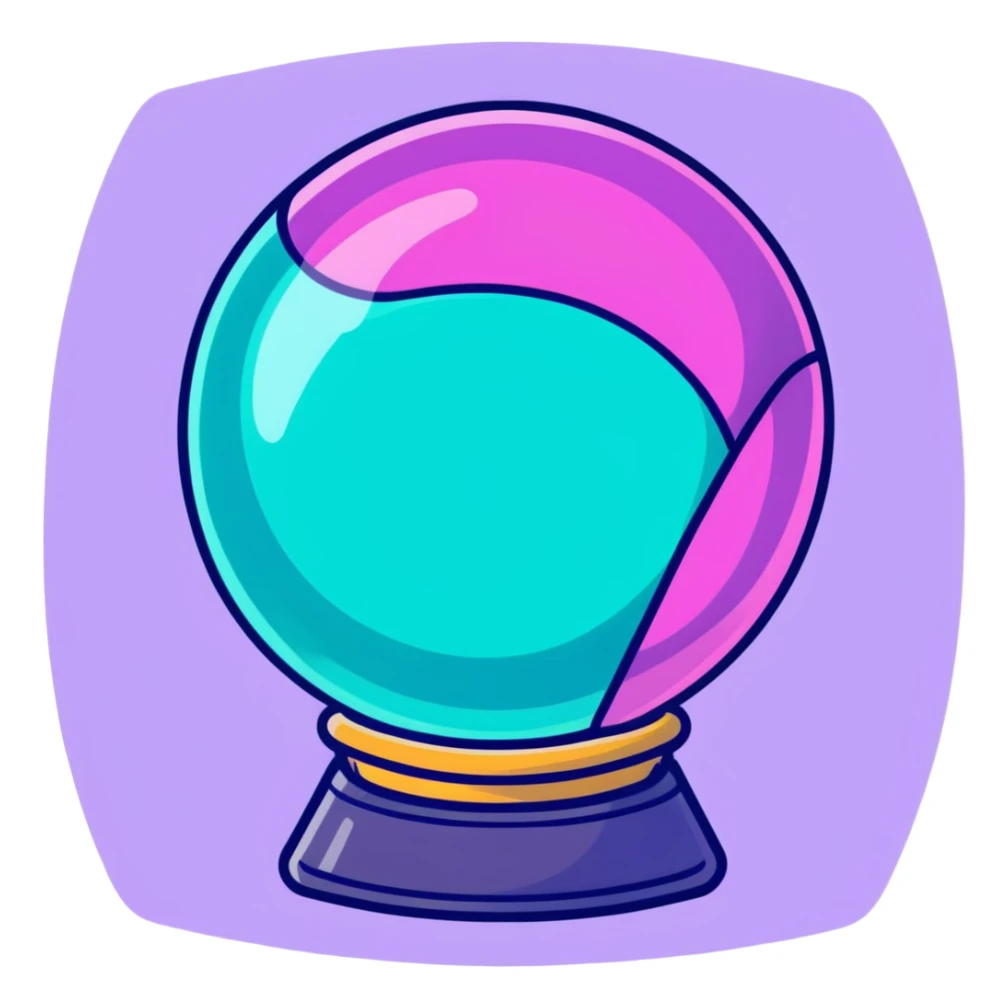 crystal magic ball with potion effect, fortune telling crystal sphere with swirling magical liquid inside, sparkles and mystical glow sticker
