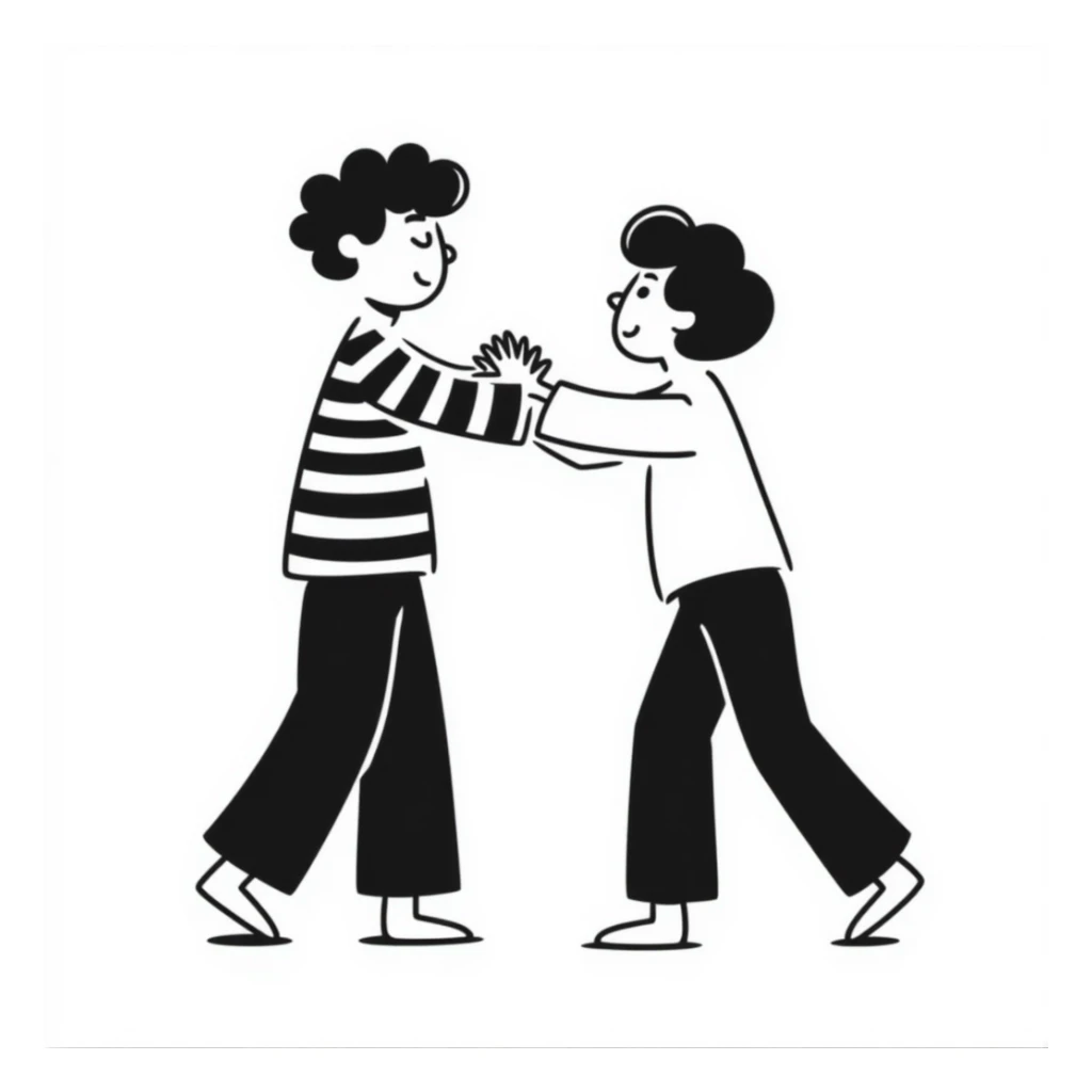 playful and simple fight scene in hand drawn doodle style sticker