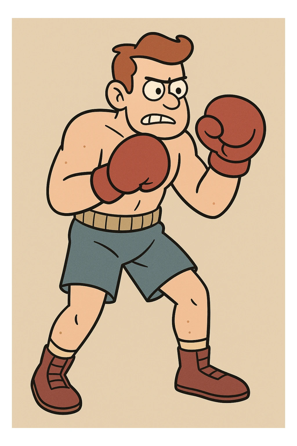 boxer in fighting stance, cartoon style sticker