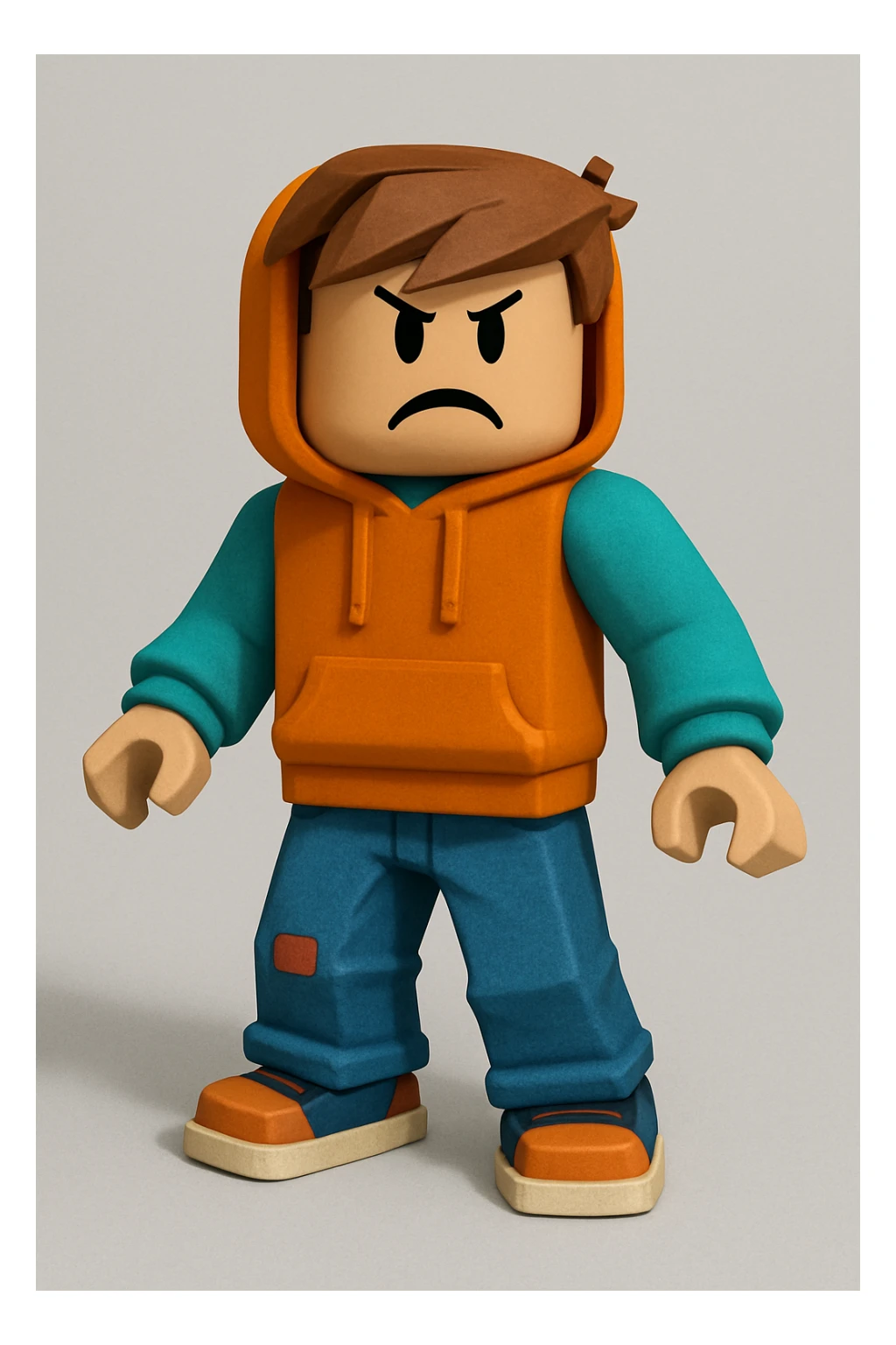 Edit the character in the original Roblox style with an angry expression, keeping the original Roblox style and background. sticker