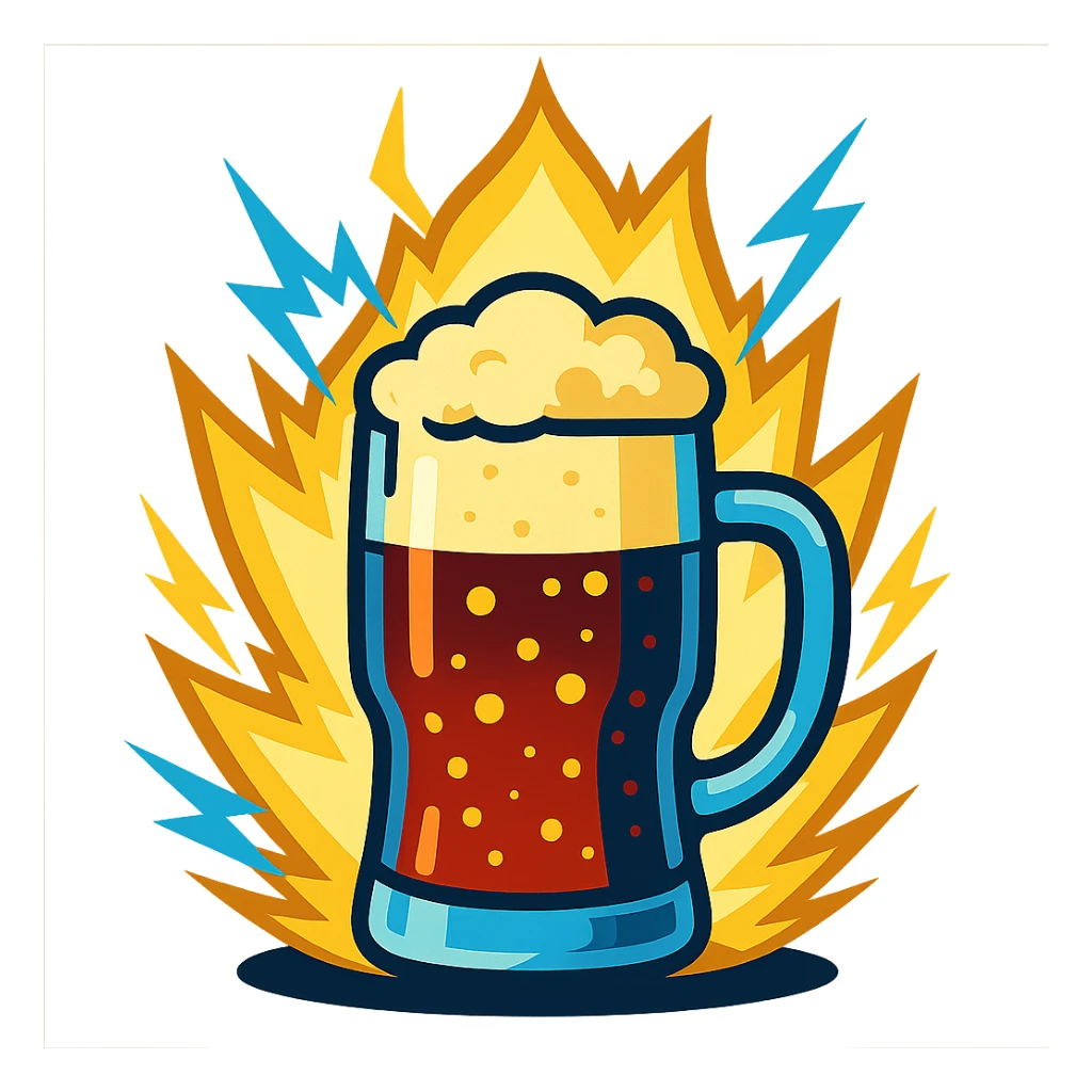 traditional Bavarian Goaßmaß beer glass with mixed cola and beer, surrounded by a glowing electric Dragon Ball Z aura, iconic motif sticker