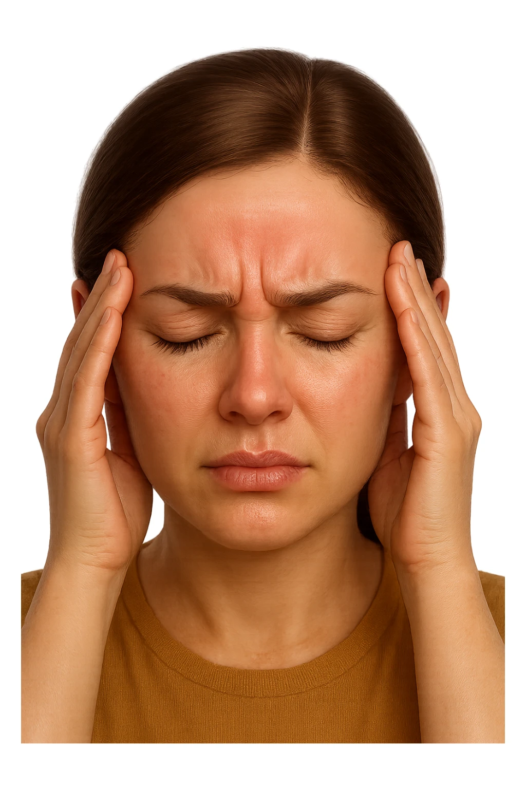 emoji stile iphone di donna con mal di testa, iperrealistico 4k sticker