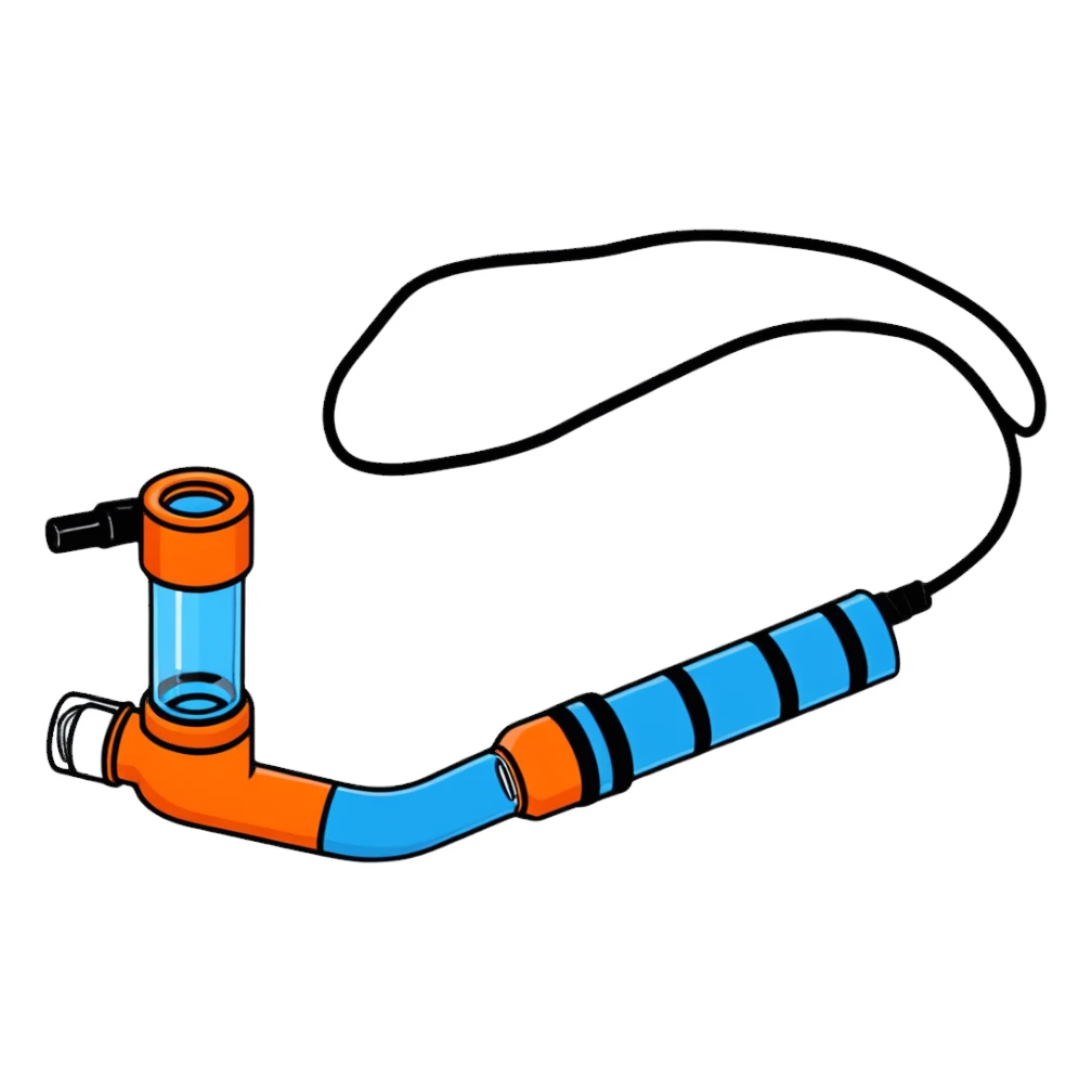 Bright blue VO2 max test mouthpiece with valve connector, isolated fitness testing equipment sticker