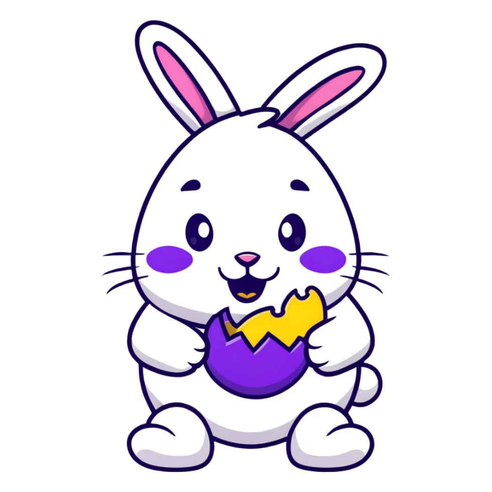 Easter bunny with gold grillz in its mouth, holding a purple easter egg sticker