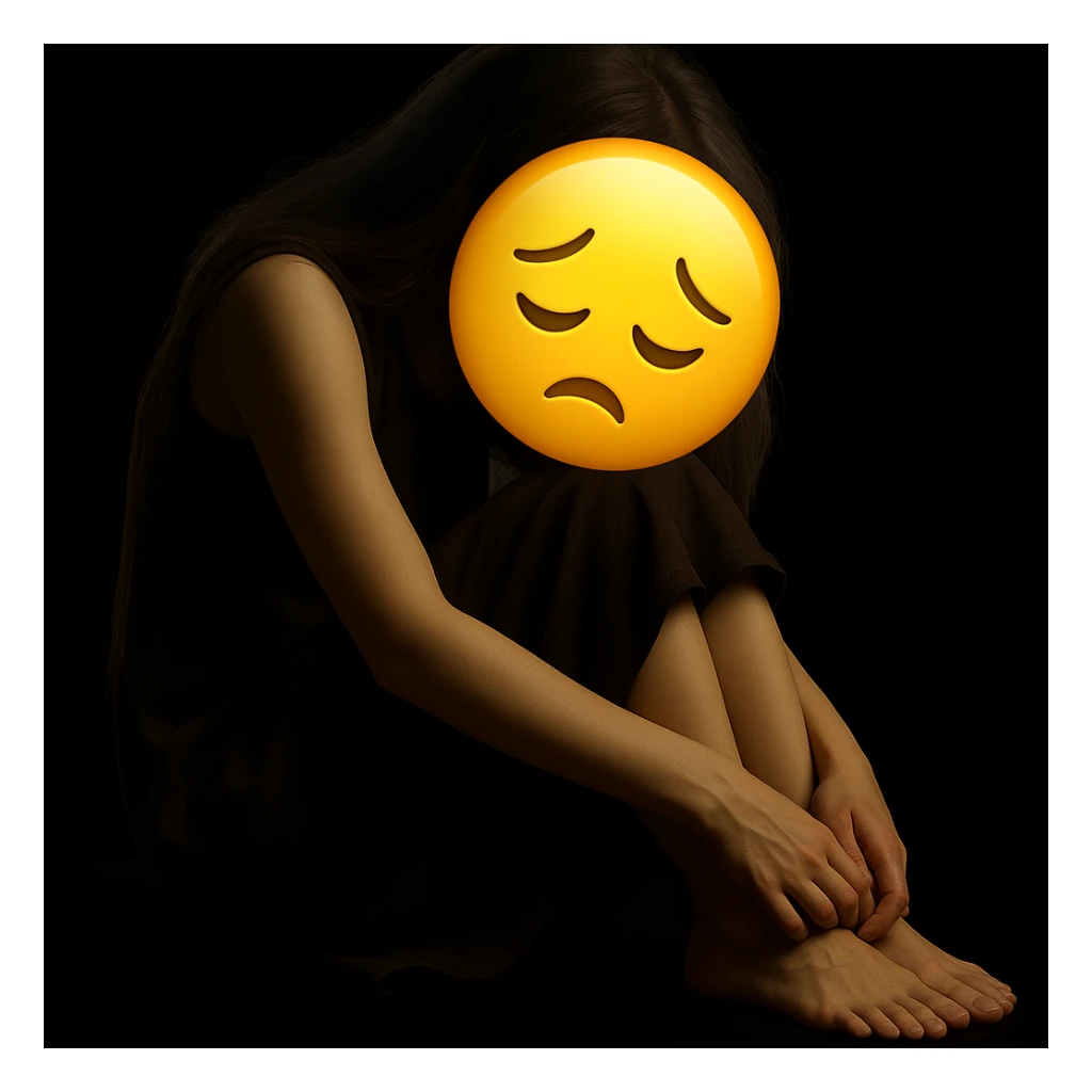 Replace the girl's face with a classic yellow emoji face, keeping the rest of the image and mood unchanged. The style should resemble a classic yellow emoji face. sticker