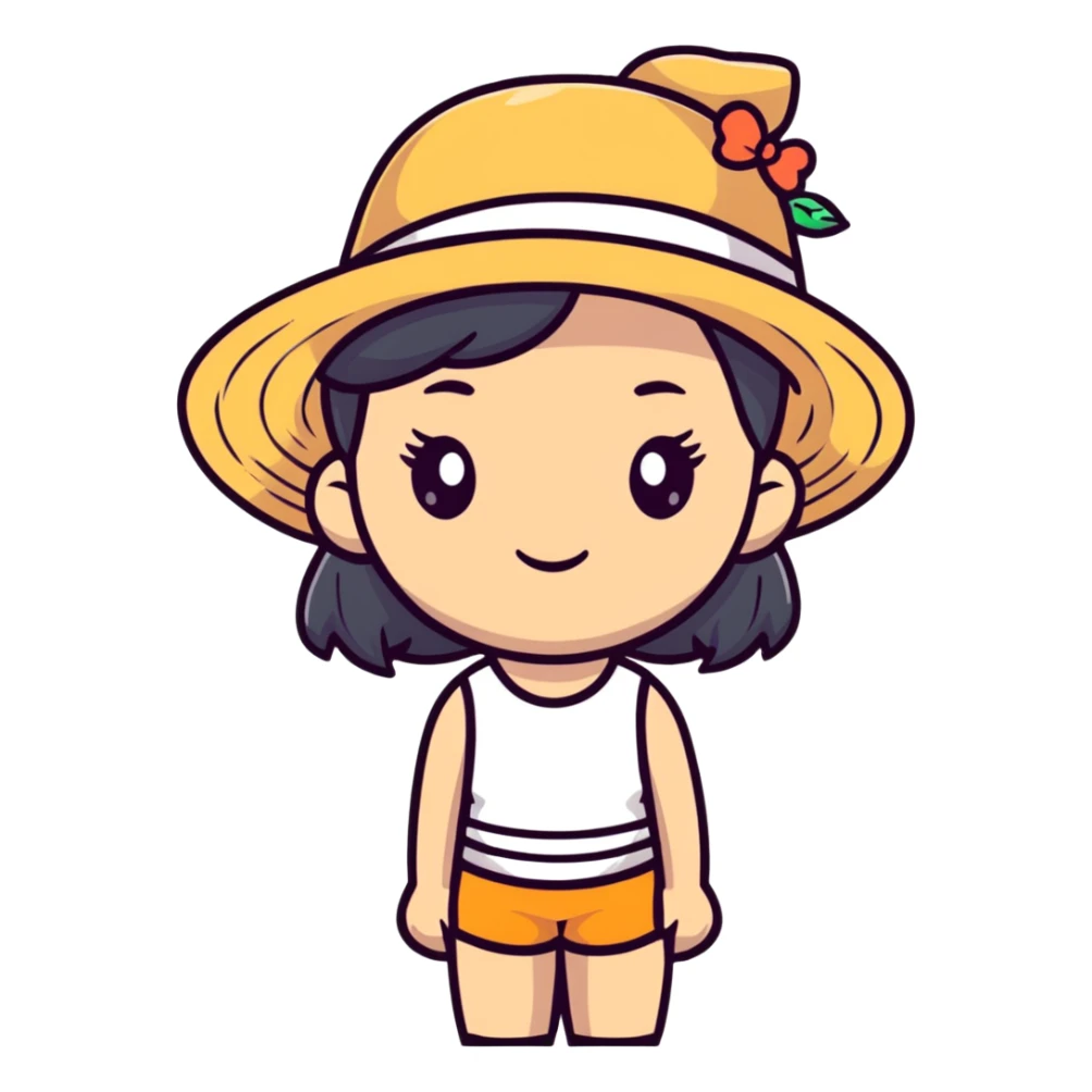 cute girl with summer hat sticker