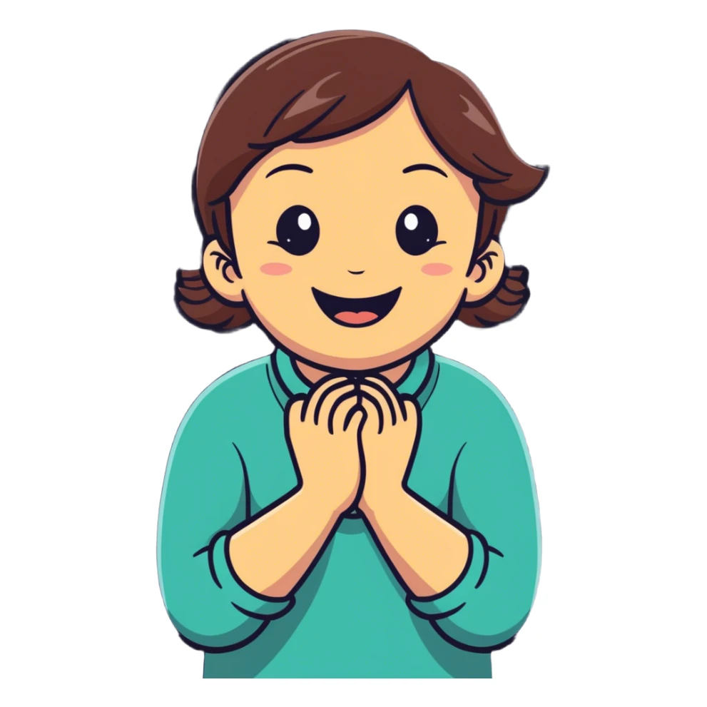 girl hands crossed holding neck and laughing  sticker