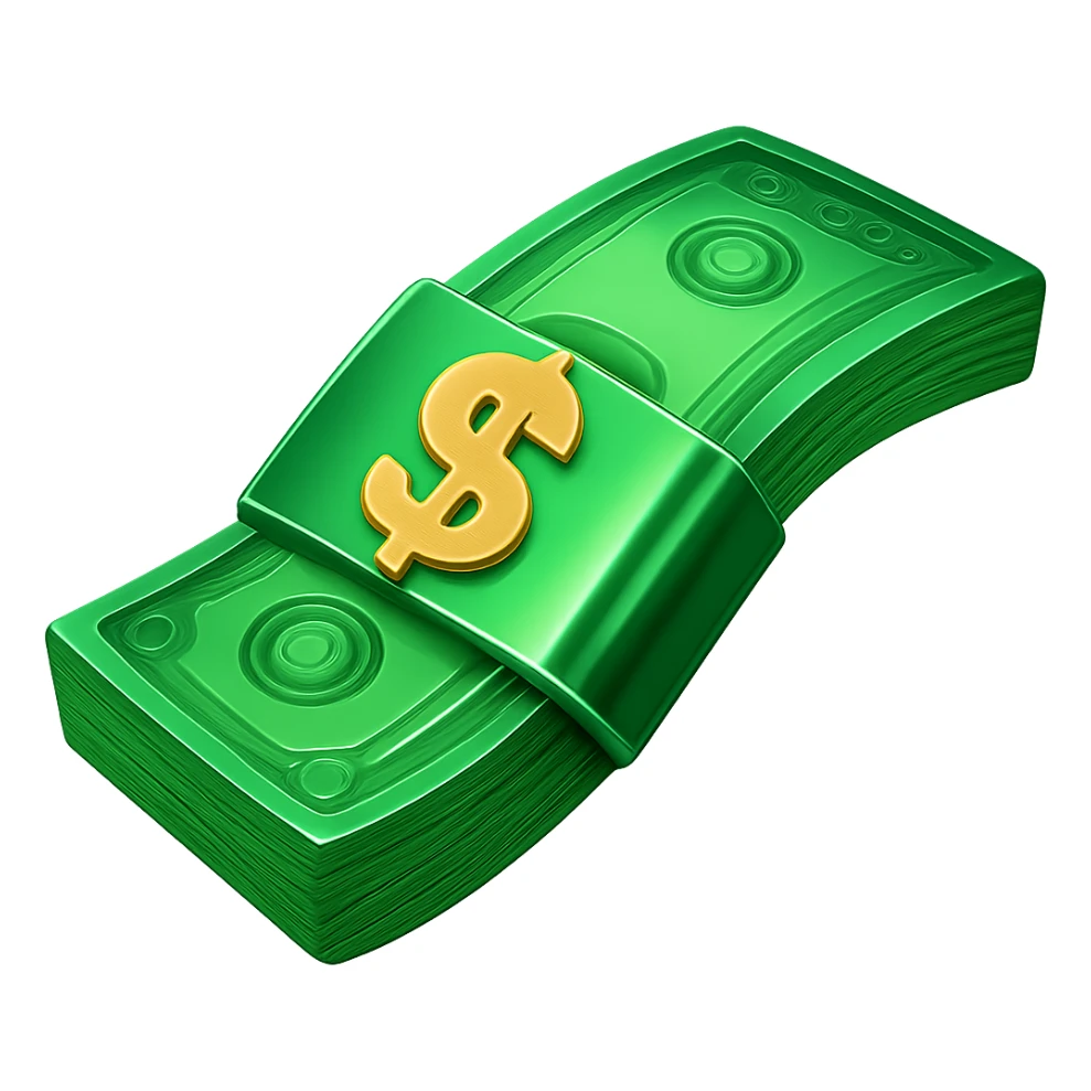 Remove the golden wings from the image. Keep the cash green and shiny. Keep all other areas chrome and metallic. No background, isolate the subject. sticker