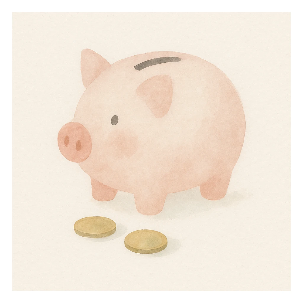 a piggy bank with coins, watercolor art style sticker