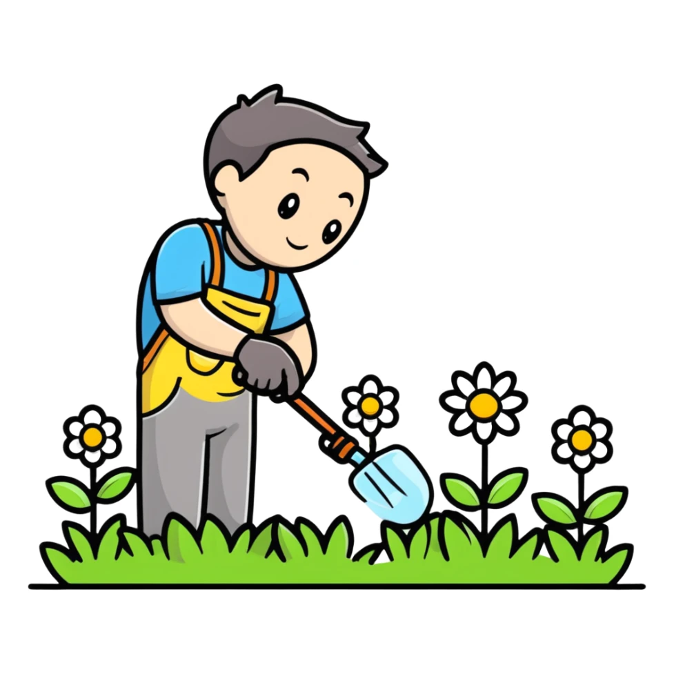 diligent young white male gardener pollinating flowers sticker