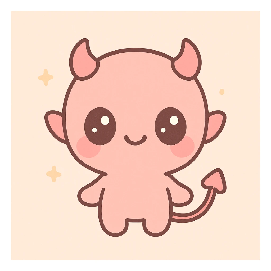cute devil with big eyes, small horns, playful expression, kawaii style sticker