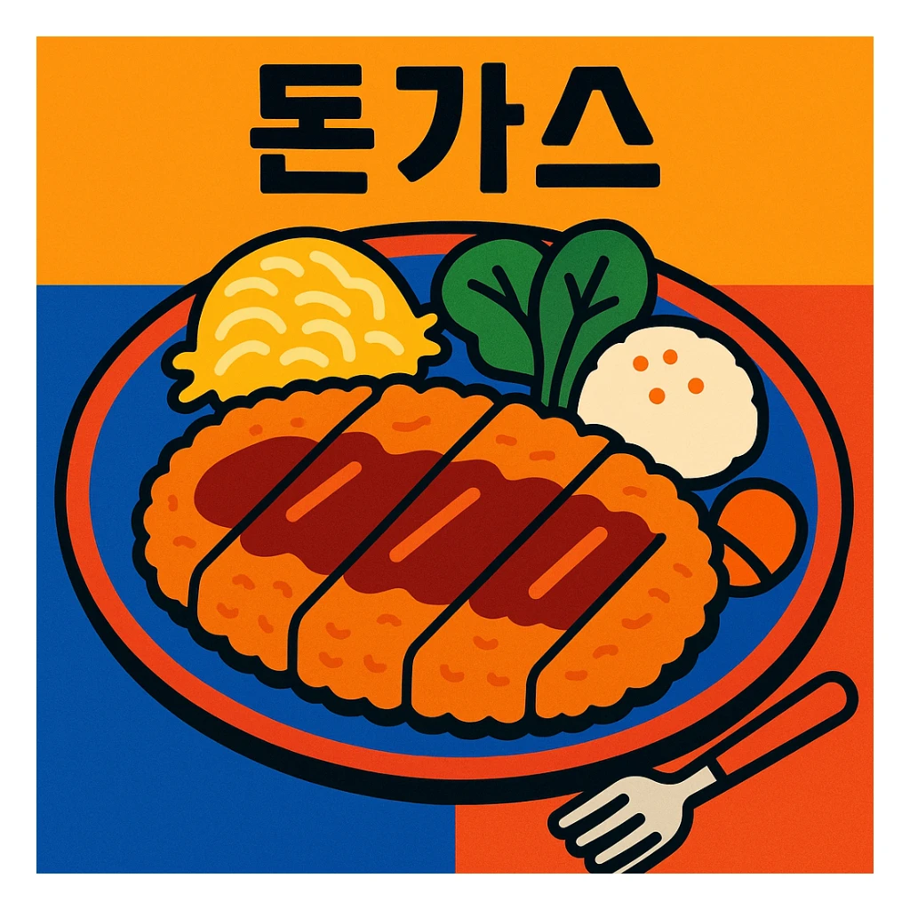 돈가스 (Korean pork cutlet) on a plate, simple and clear sticker