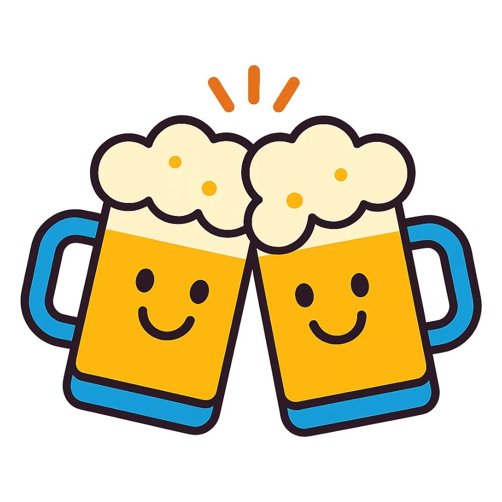 cheerful icon of two beer mugs clinking together with smiling faces sticker