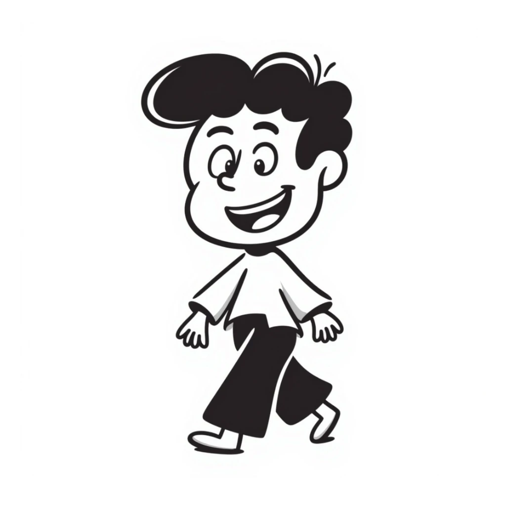 goofy character, hand-drawn doodle style, wobbly lines, big smile sticker