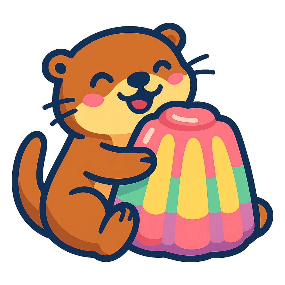 otter hugging pastel jelly cake in vibrant-toon style sticker