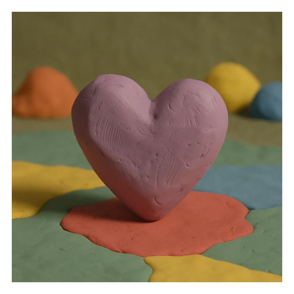 purple heart, visible fingerprints claymation style, no text sticker