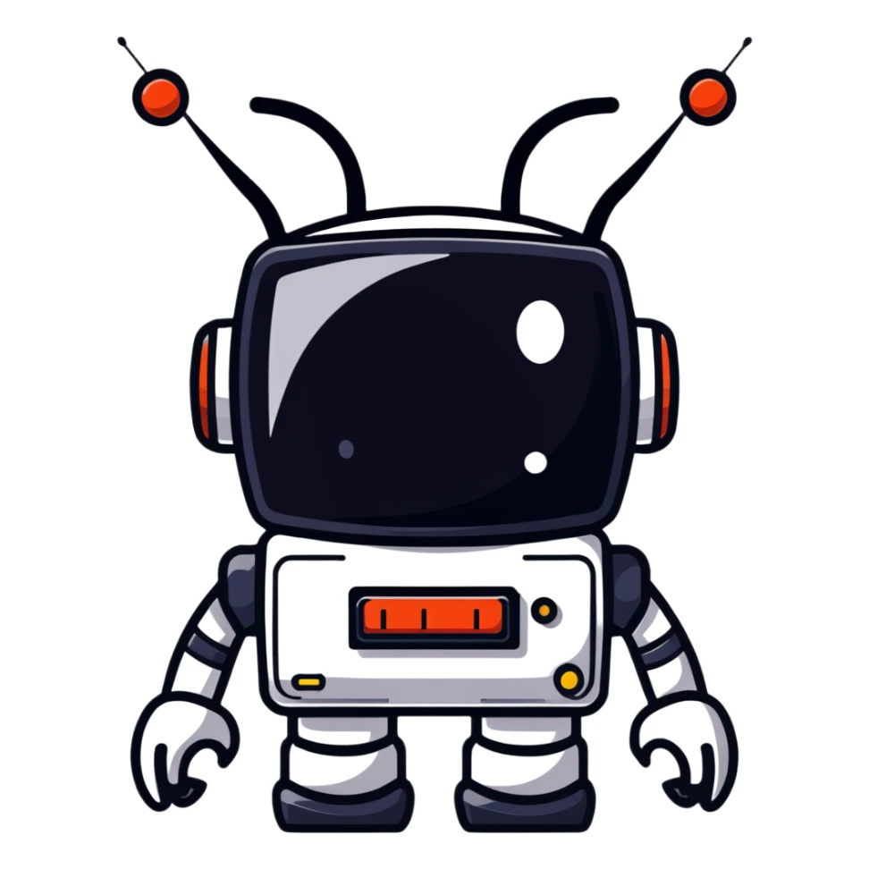 Retro-futuristic robot with a boxy head and antennas sticker