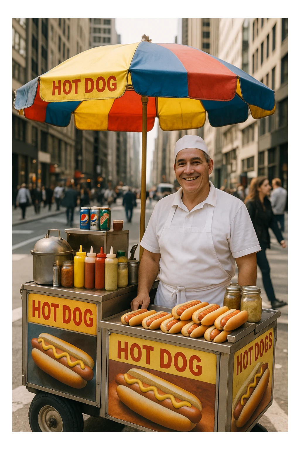 hotdog seller in New York with cart sticker