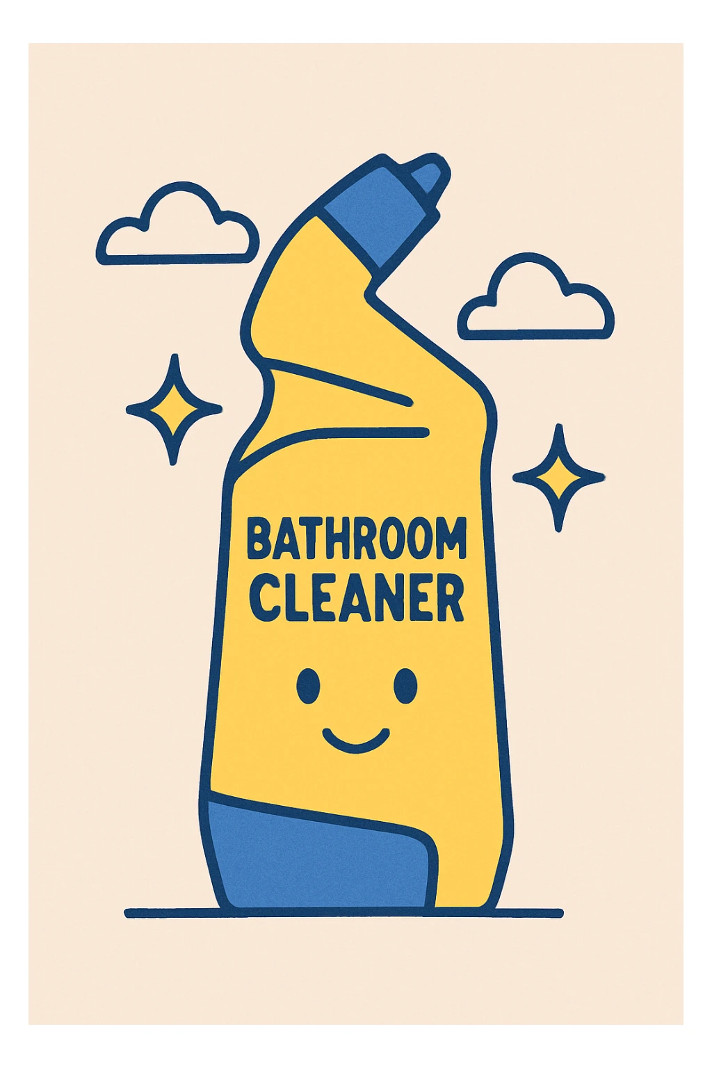 bathroom cleaner bottle, with sparkling effect, yellow and blue color scheme sticker