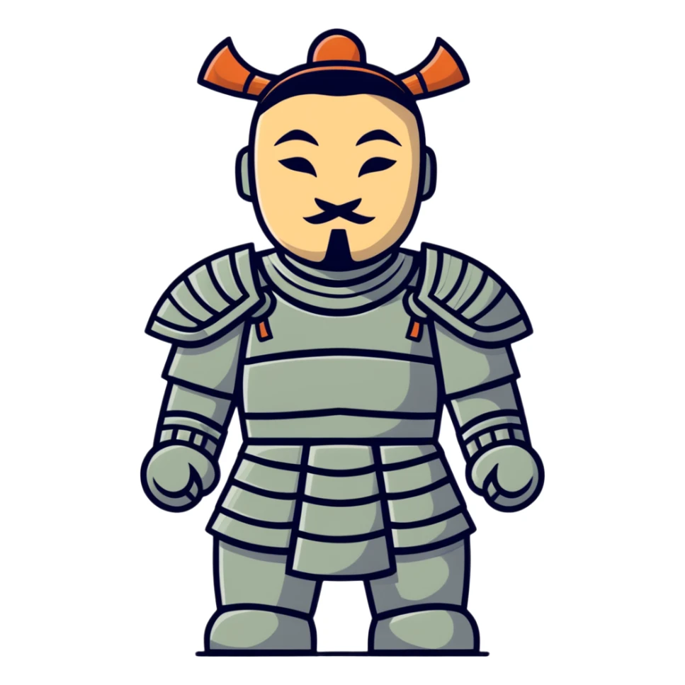 Terracotta warrior with detailed armor and stoic expression, ancient Chinese clay soldier sticker