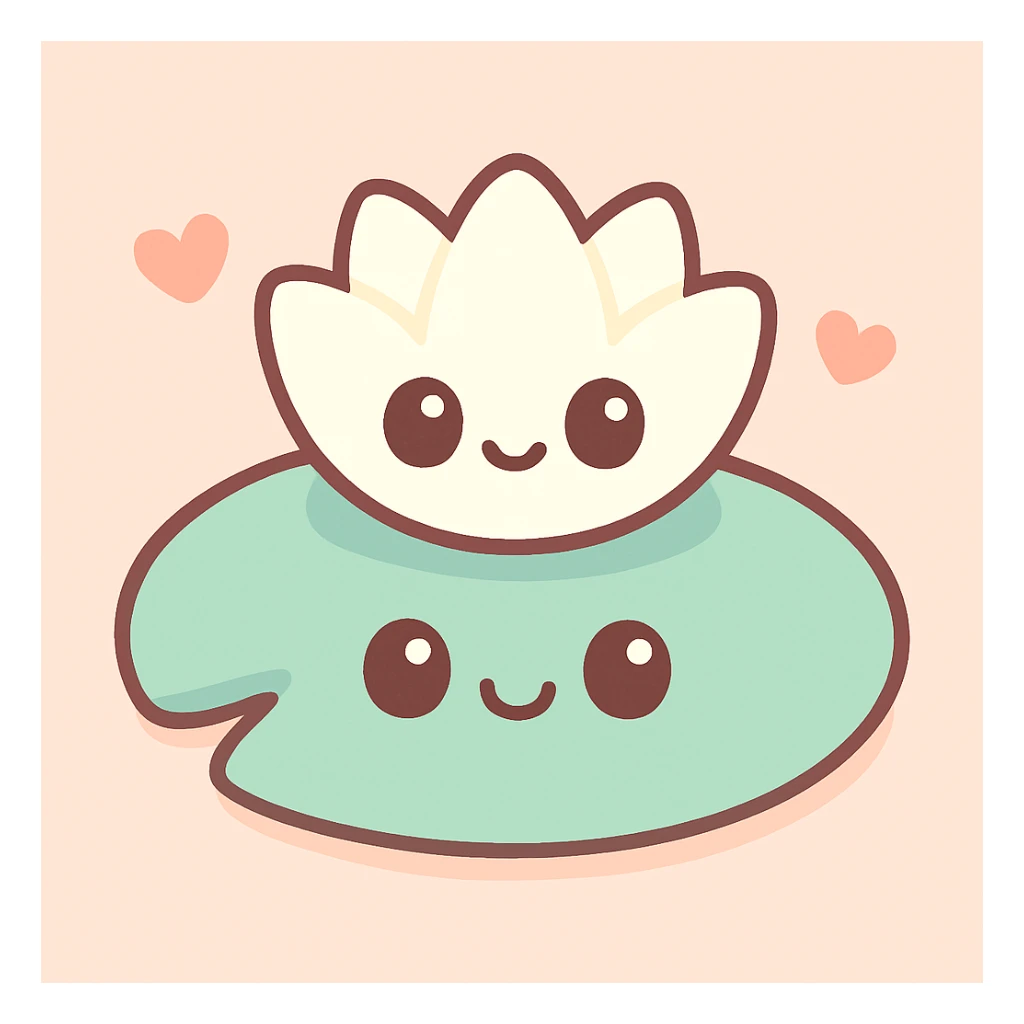 a lilypad with a white lily on it, cute cartoon style sticker