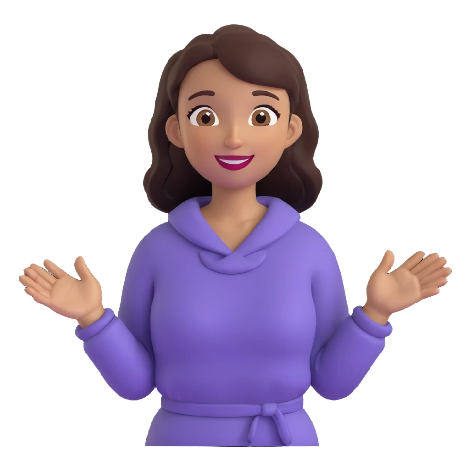 woman with both hands open in a welcoming pose, cheerful sticker