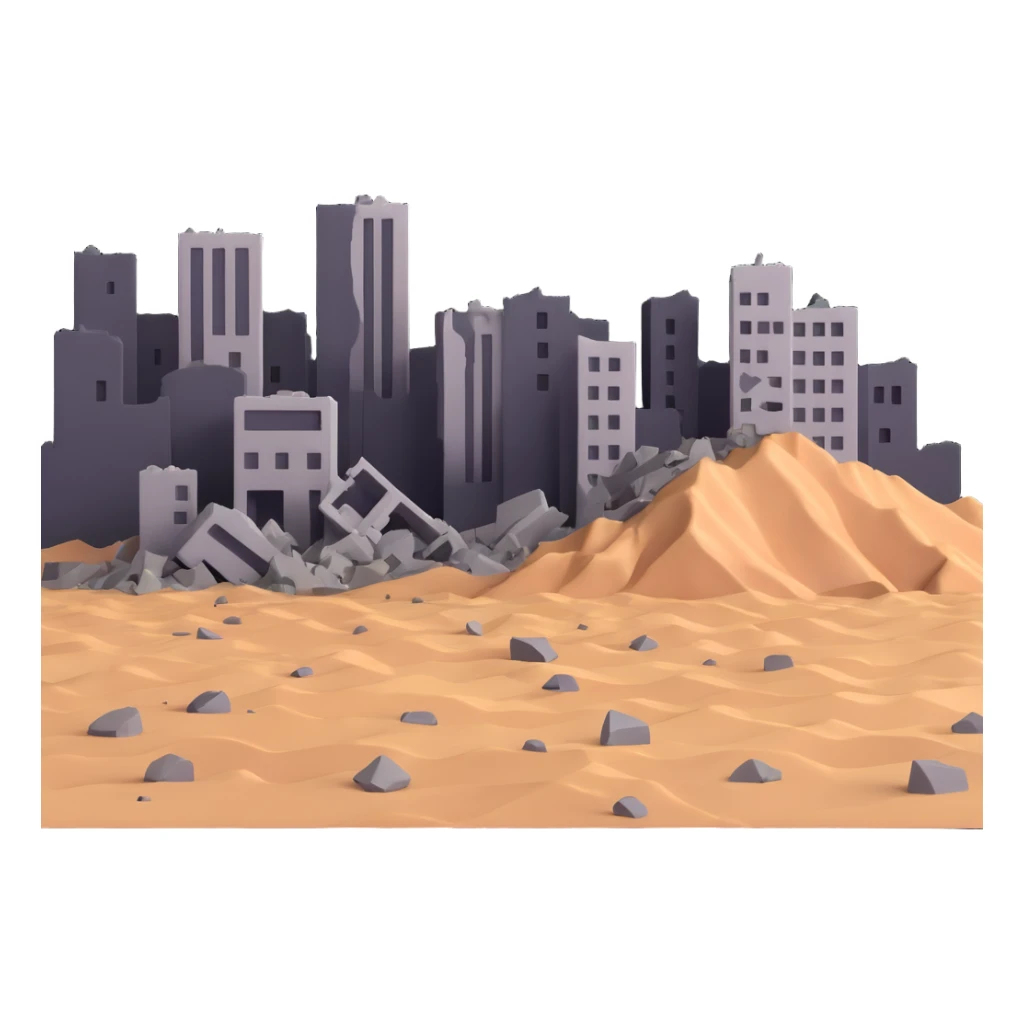 An earthquake shaking the ground, with cracked earth, falling buildings, and people in panic sticker