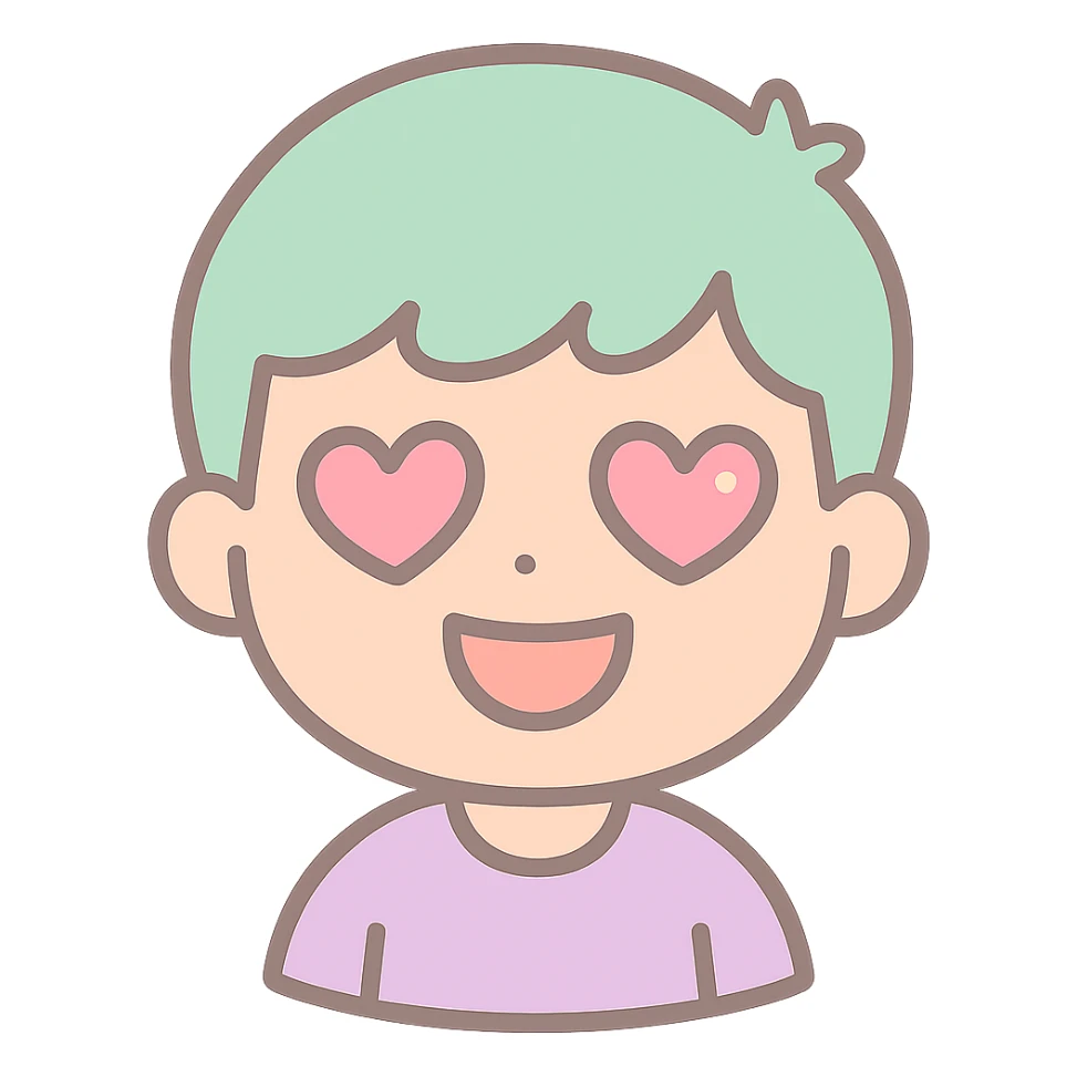 boy with heart eyes and a big smile, lover boy sticker