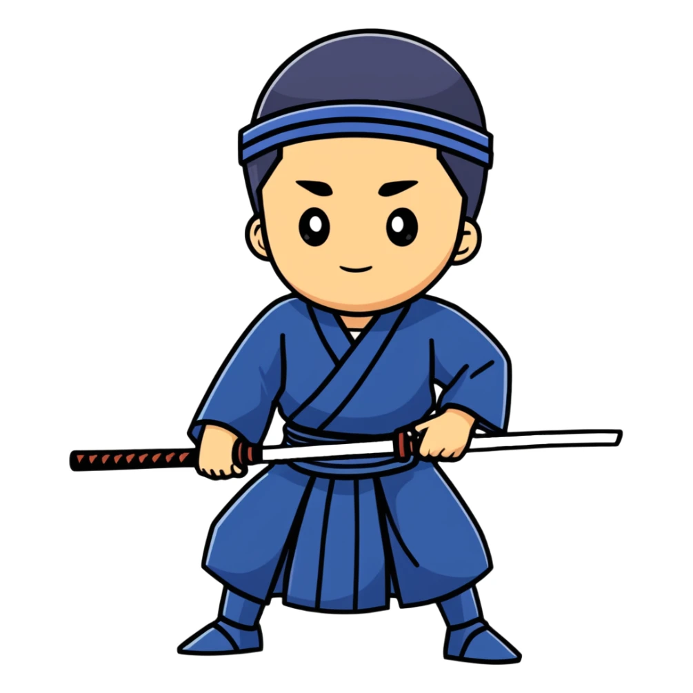 Japanese high school boy practicing kendo in traditional kendo uniform sticker