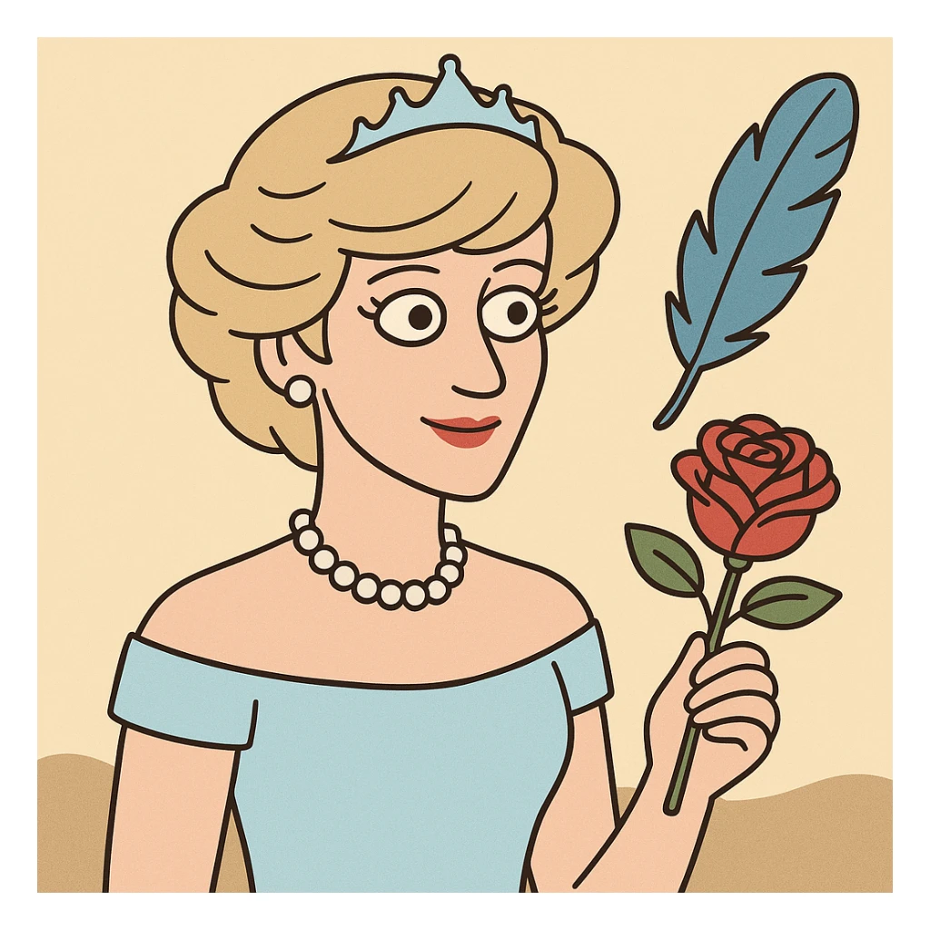 Princess Diana a red rose a blue feather  sticker