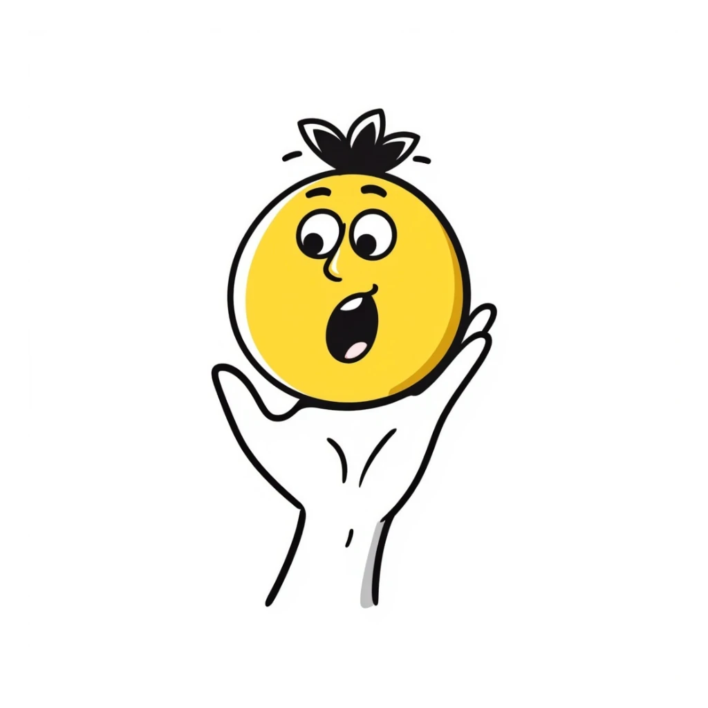 small yellow face with exaggerated expression, cartoon hand-drawn style sticker