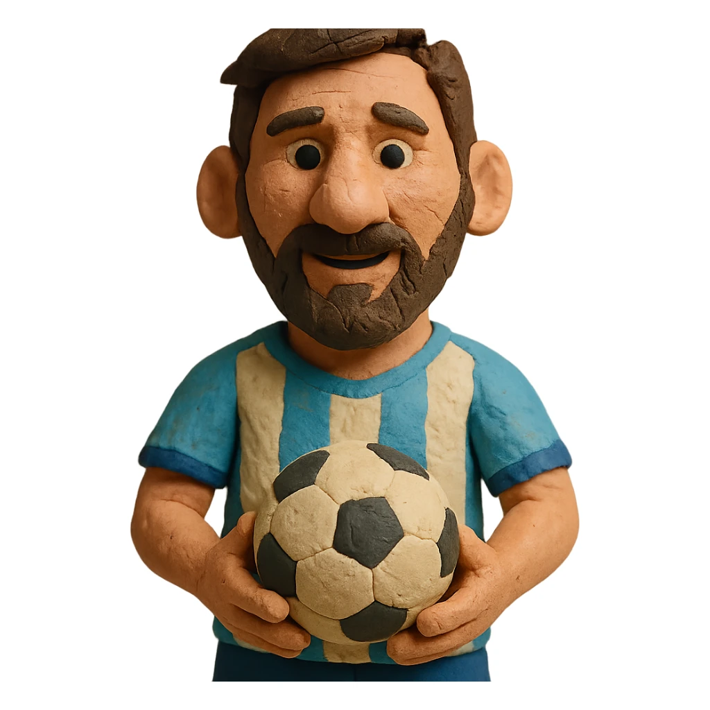 claymation style Messi holding a soccer ball sticker