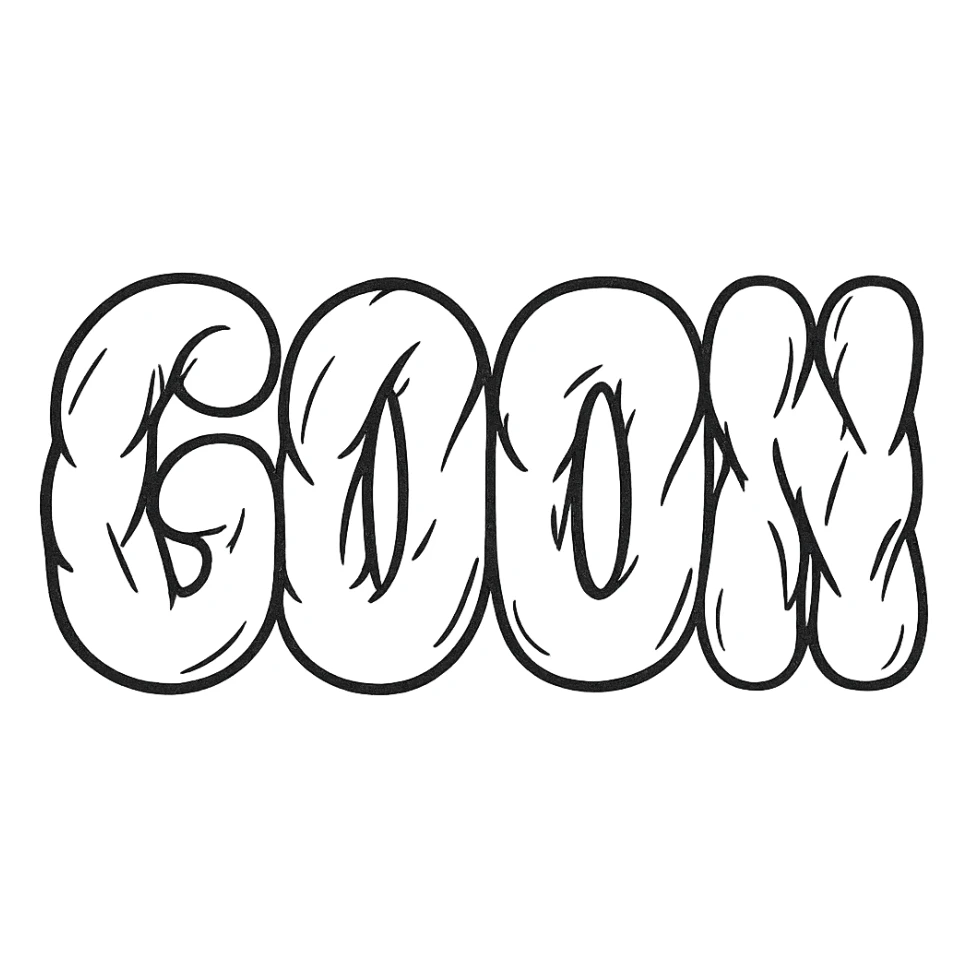 Add some muscle bulges to the word GOON, making the letters look more three-dimensional and muscular, but still keeping the overall look clean and not overly detailed. No background, transparent background. sticker