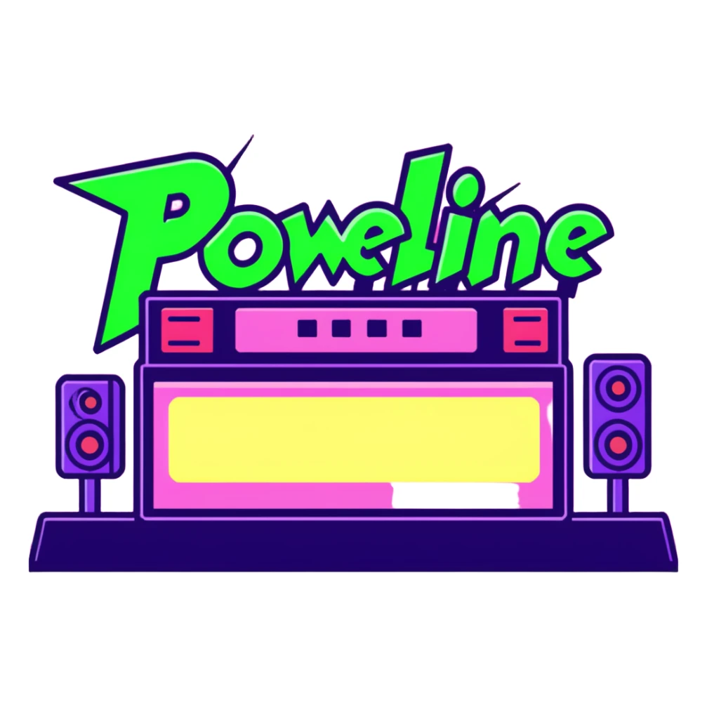 green and pink K-Pop lightstick with 'POWERLINE' text, surrounded by cheering fans and stage lights, energetic concert scene sticker