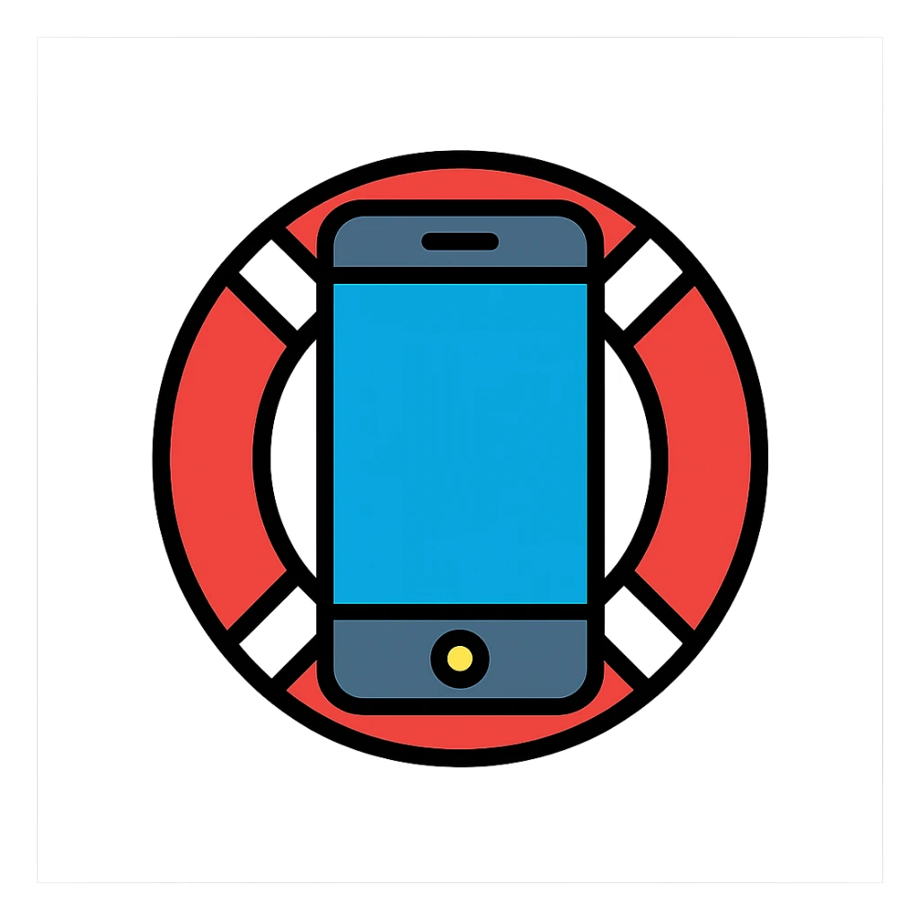 smartphone inside a lifebuoy, icon style, vibrant colors sticker