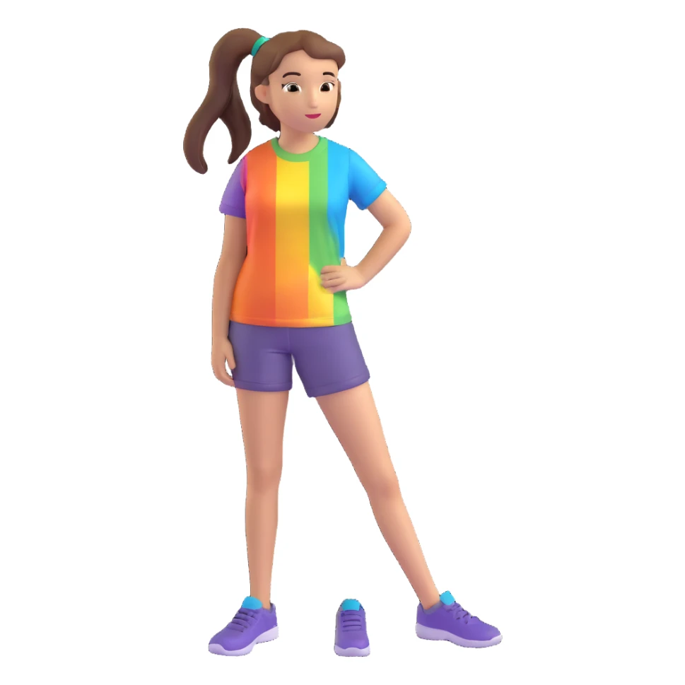 niña con coleta, con camiseta colorida sticker