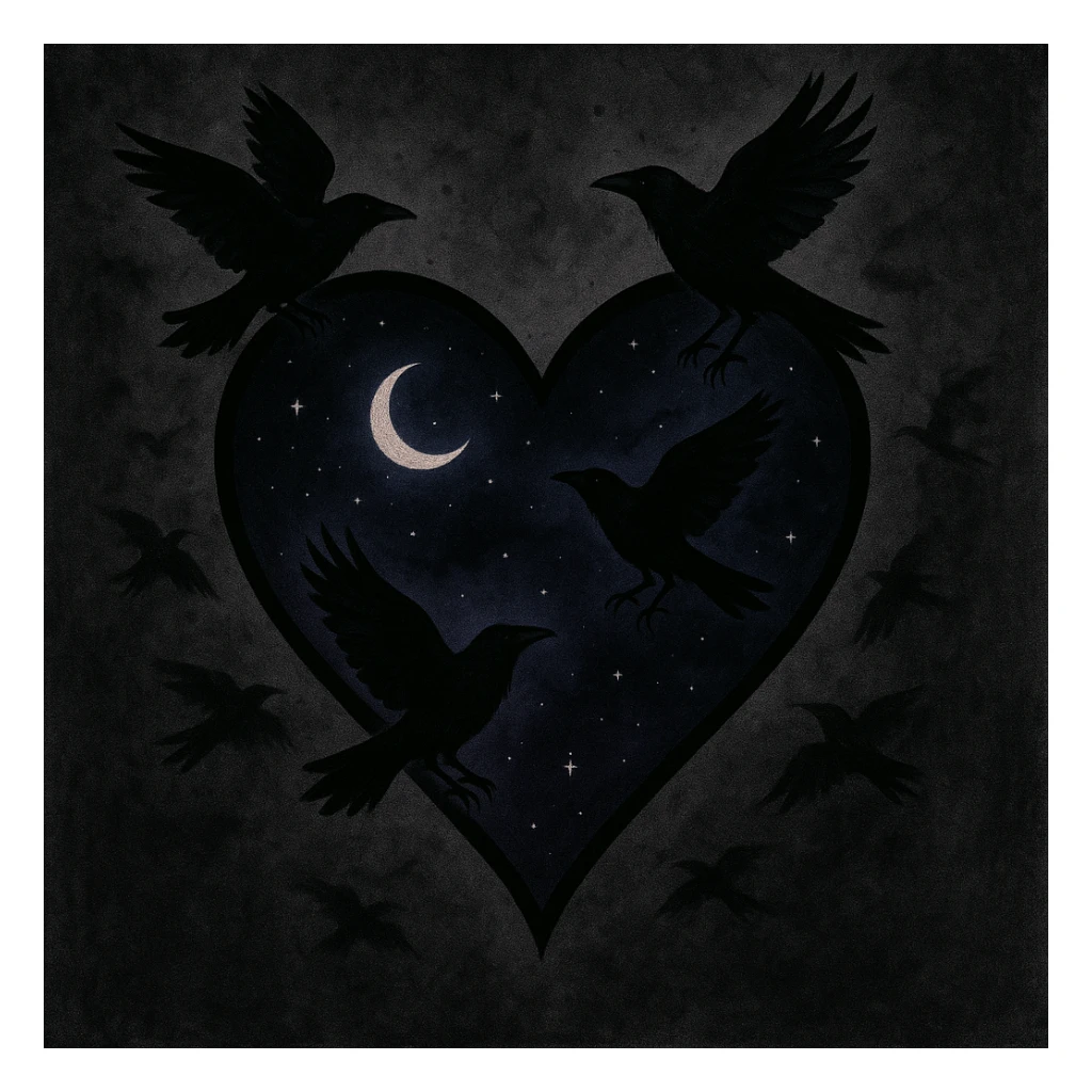 emo heart with night sky and dark ravens sticker