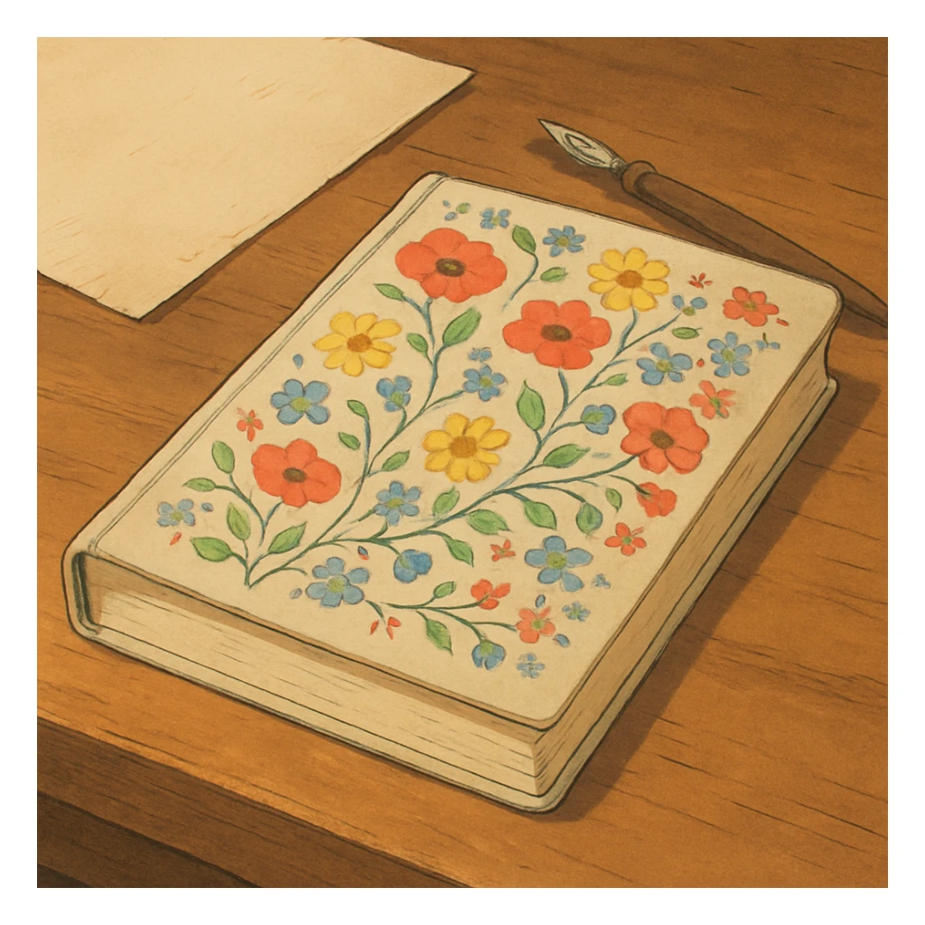 floral journal on a wooden desk sticker