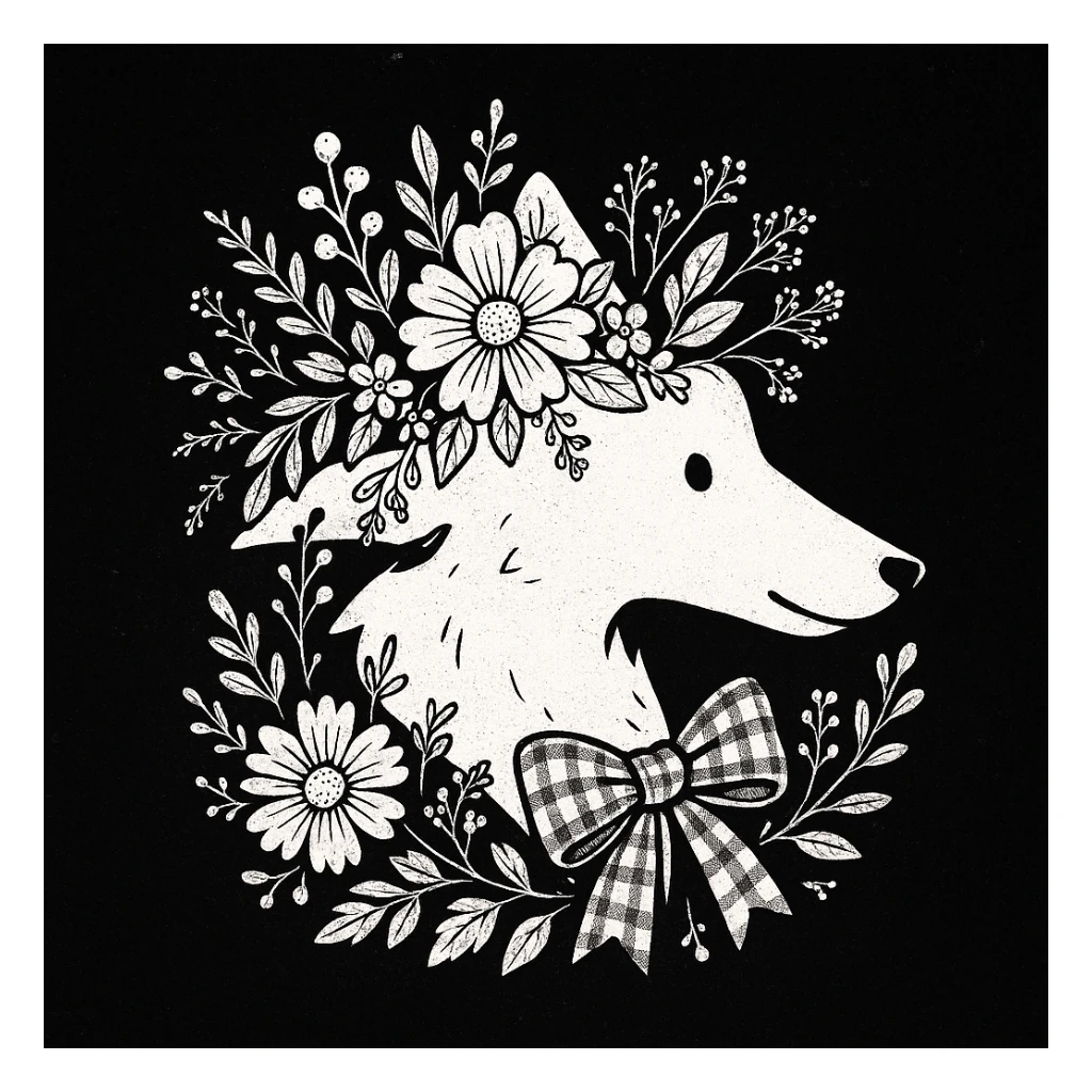 Give the Overwolf logo a cute cottagecore makeover, while maintaining the black and white aesthetic sticker