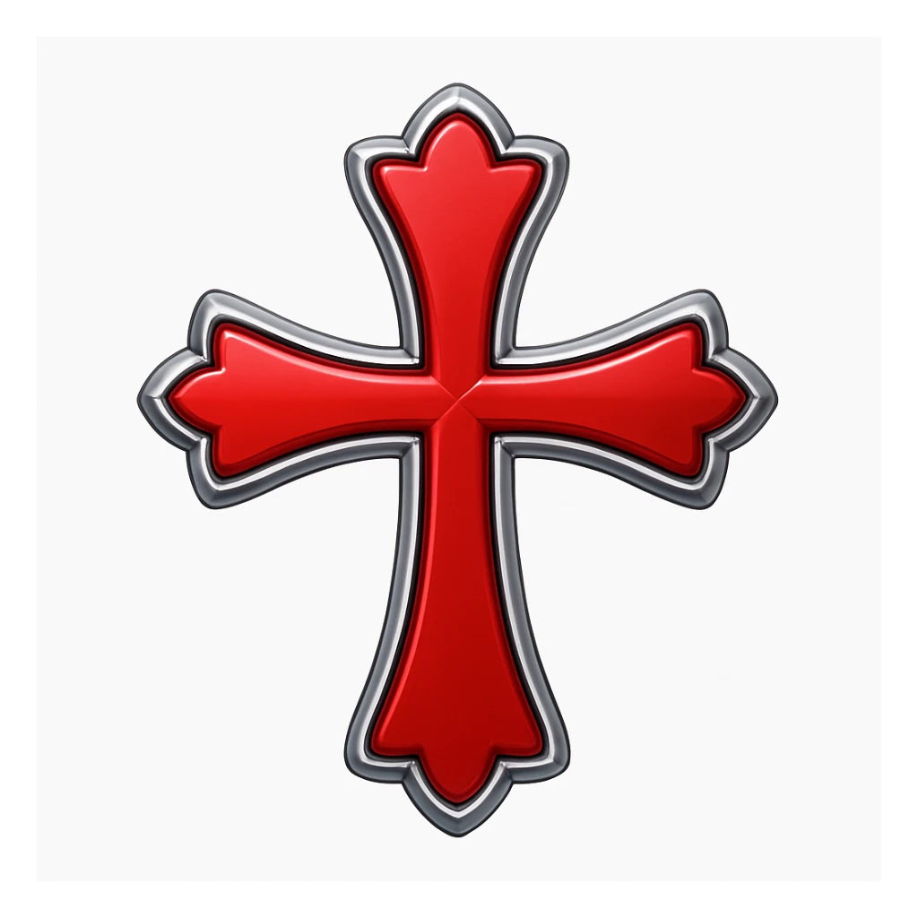 Add a silver outline with subtle shadow to the chrome hearts cross in red, keeping the apple emoji style with its characteristic look and feel. sticker