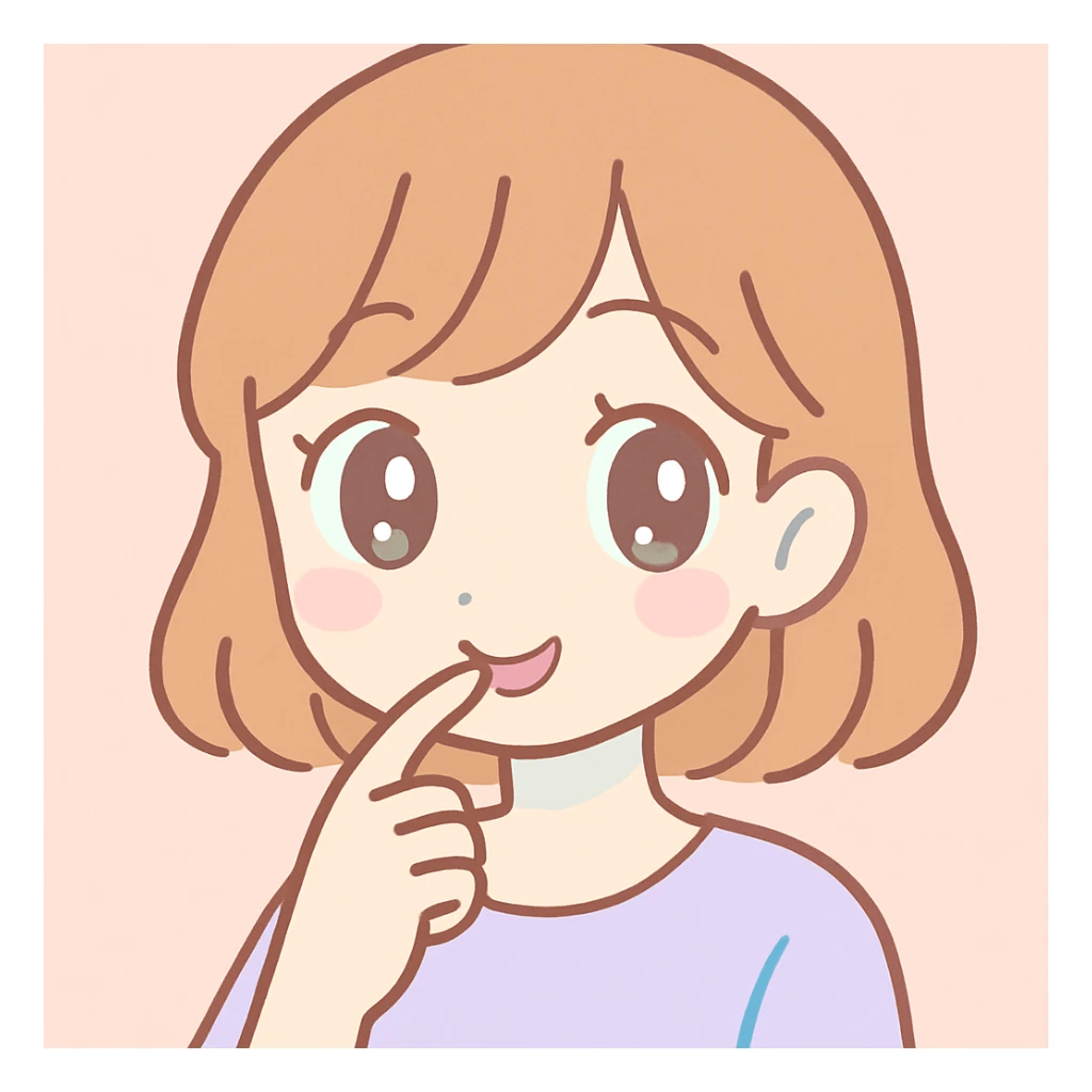 woman biting her finger coquettishly, big eyes, playful expression, anime style, soft background sticker