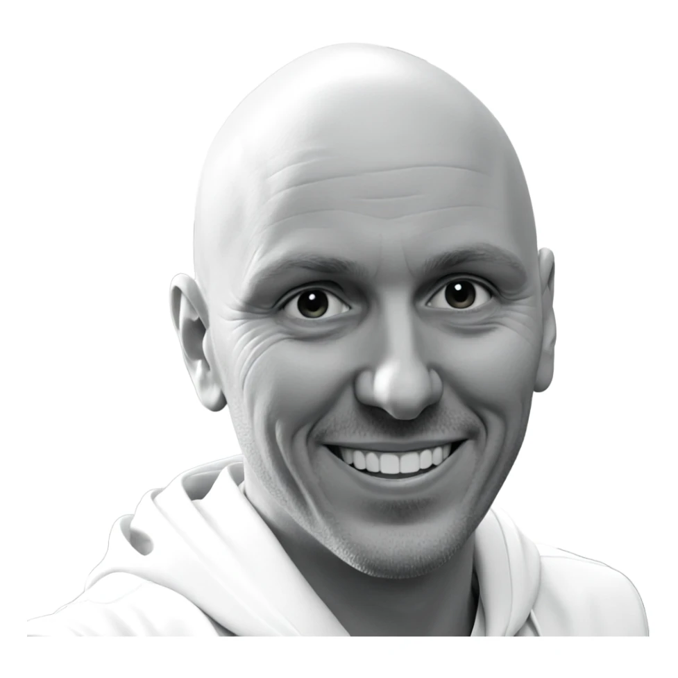 bald boy smiling in monochrome sticker