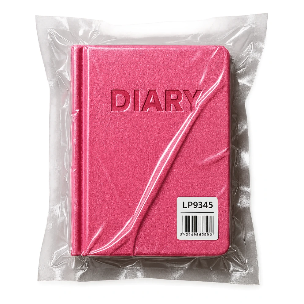 a pink diary, vacuum sealed style sticker