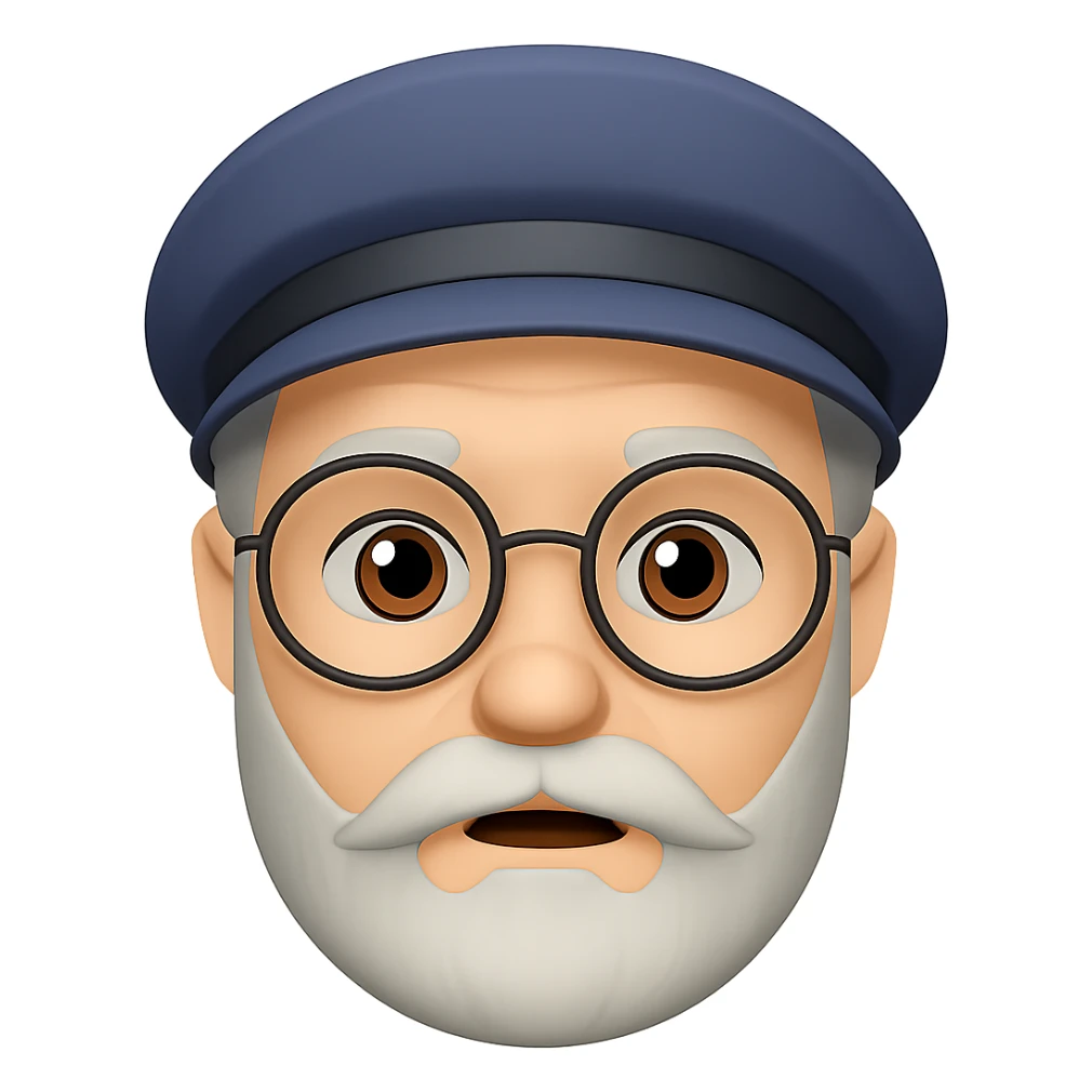 Add glasses to the grumpy old man with a beard. Keep the original style and transparent background. sticker